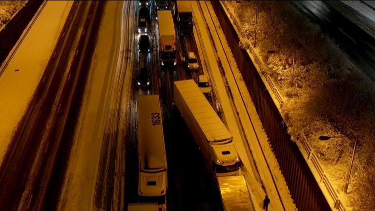 Parts of the M25 have had to close after snow fell in the night