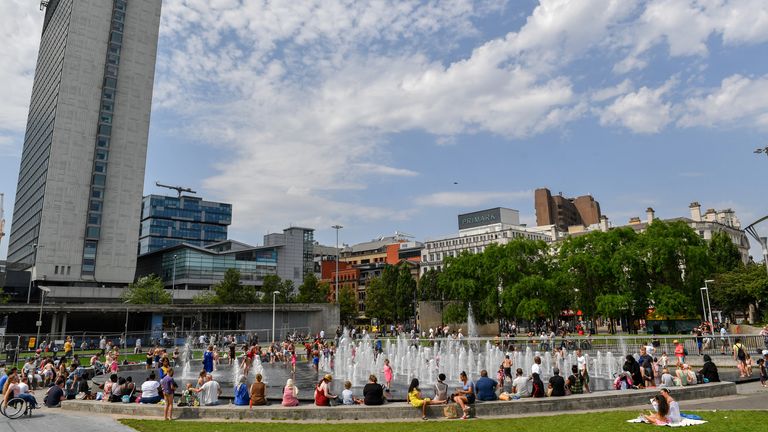 File photo dated 25/07/19 of people in the fountains in Piccadilly Gardens in central Manchester, as levelling up the UK&#39;s cities will require investment that goes "far beyond anything currently being contemplated" by the Government, a think tank has said.