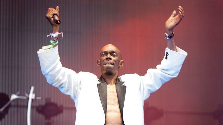 Maxi Jazz of British band Faithless performs, during the Glastonbury Festival, in Glastonbury, England, Sunday, June 27, 2010. This year marks the 40th anniversary of the festival. (AP Photo/Joel Ryan)