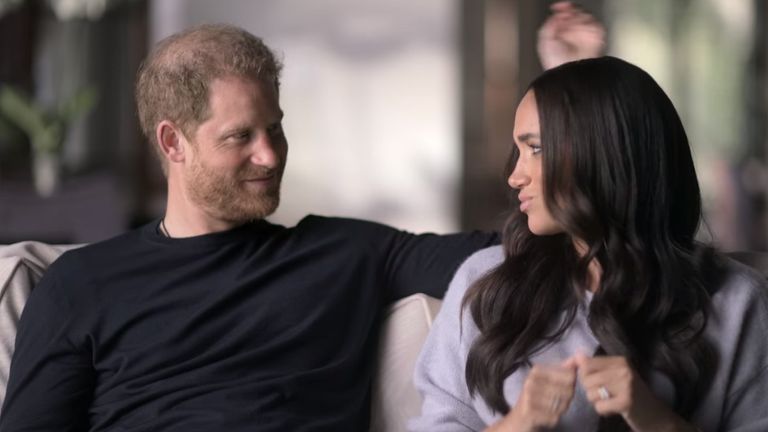 Screen Grabs taken from Harry and Meghan  Netflix documentary Harry & Meghan
PIC:NETFLIX