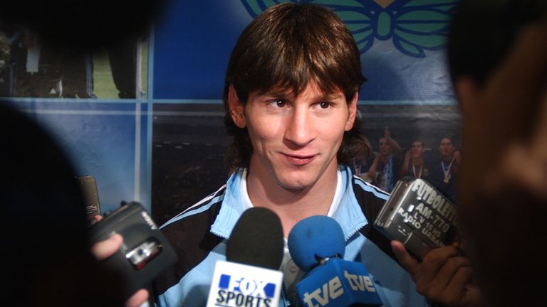 Argentina's Lionel Messi smiles during a news conference in Buenos Aires, Thursday, September 1, 2005. Argentina will face Paraguay next Sunday in Asuncion for a 2006 World Cup qualifying match. (AP Photo/Daniel Luna)