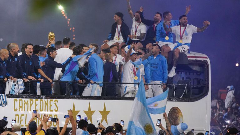 World Cup winners celebrate after the World Cup win. Pic: AP