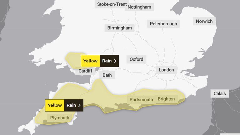 Weather warning for Monday and Tuesday. There are no warnings for the rest of the UK