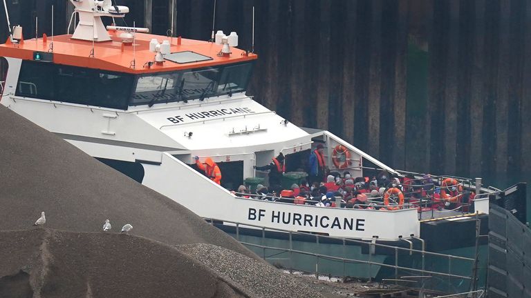 PABest A group of people thought to be migrants are brought in to Dover, Kent, onboard a Border Force vessel following a small boat incident in the Channel. Picture date: Monday November 14, 2022.