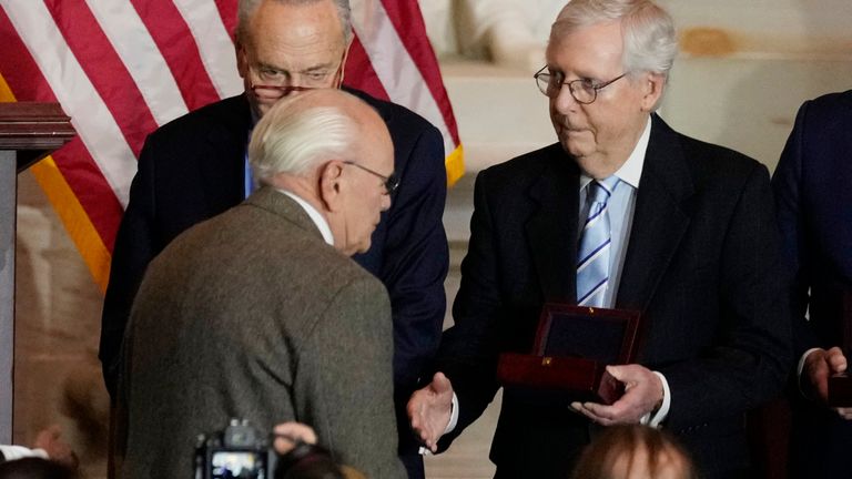 Charles Sicknick, father of killed police officer Brian Sicknick, snubbed Mitch McConnell. Pic: AP