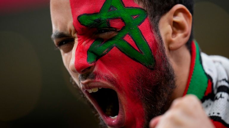 A fan of Morocco ahead of the World Cup semi-final against France at the Al Bayt Stadium in Al Khor, Qatar (Pic: AP)