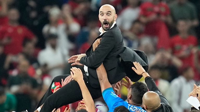 Played throw Morocco&#39;s head coach Walid Regragui. Pic: AP
