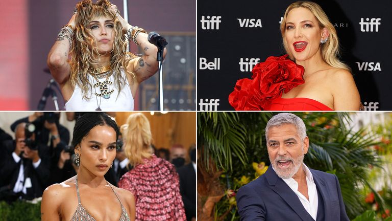 Miley Cyrus, Kate Hudson, George Clooney, Zoe Kravitz. Pics: Reuters/AP