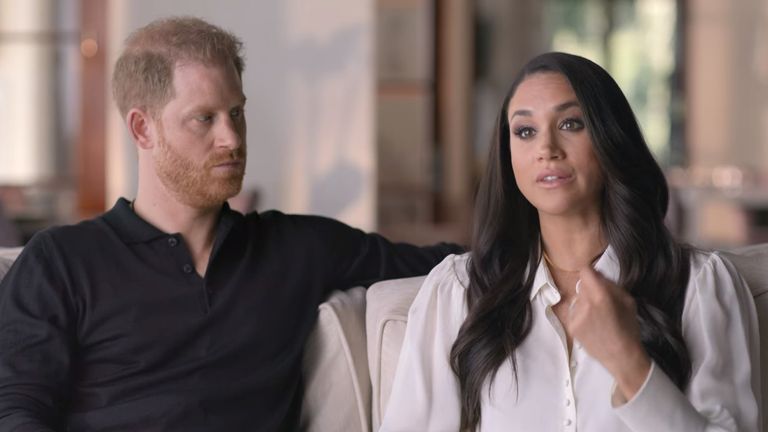 Talking about tweet - "Meghan needs to die"
Screen Grabs taken from Harry and Meghan  Netflix documentary Harry & Meghan
PIC:NETFLIX