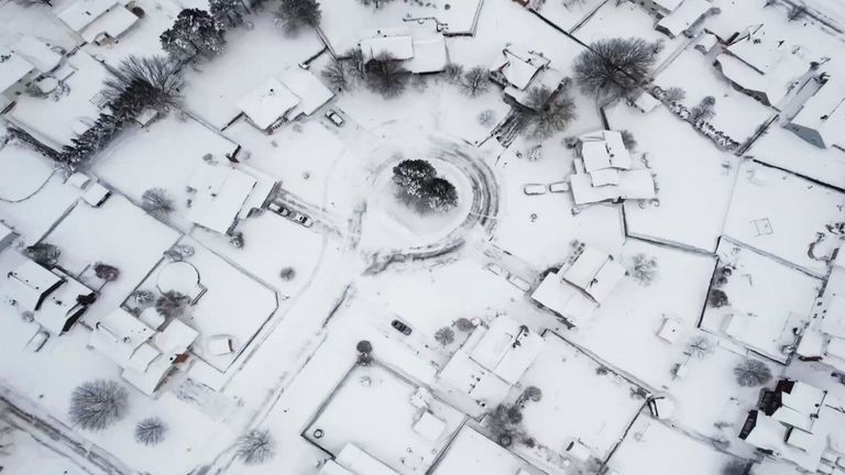 Aerial view of buildings during a snowstorm in Buffalo, New York, USA on December 26, 2022, screenshot taken from a social media video.  Mostofa Ahsan/via REUTERS This image was provided by a third party. mandatory credit. Resale prohibited. There is no file.
