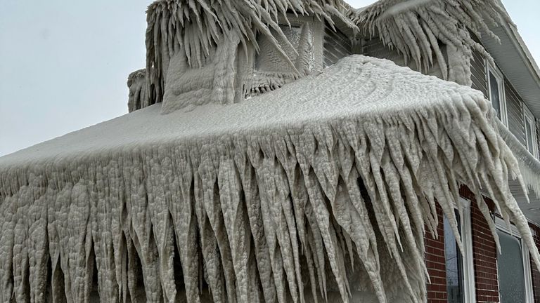 Hoak&#39;s restaurant is covered in ice from the spray of Lake Erie waves during a winter storm that hit the Buffalo region in Hamburg, New York, U.S. December 24, 2022. Kevin Hoak/ via REUTERS THIS IMAGE HAS BEEN SUPPLIED BY A THIRD PARTY.
Pic: Kevin Hoak via REUTER
