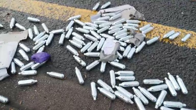 Laughing gas cannisters on the streets of east London