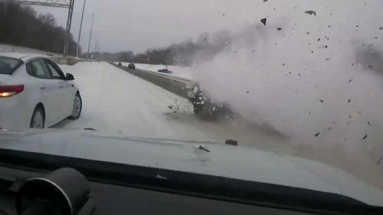 Dashcam footage captured the moment an Ohio police officer avoided getting struck by a truck on an icy road on Christmas morning.

