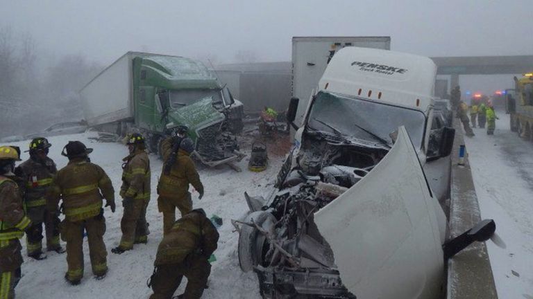 Four people are dead in a pile-up of 46 cars on an icy Ohio road. Pic: State Highway Patrol Ohio