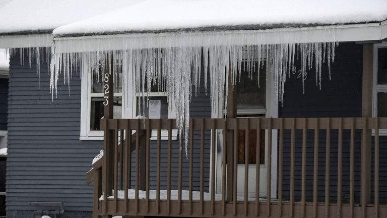 Rain from a winter storm creates icy conditions  on Tuesday, Dec.13, 2022, in Sioux Falls, SD. A massive storm blowing across the country spawned tornadoes in parts of Oklahoma and Texas, including the Dallas-Fort Worth area, as much of the central United States from the Rocky Mountains to the Midwest braced Tuesday for blizzard-like conditions.
Pic:PA