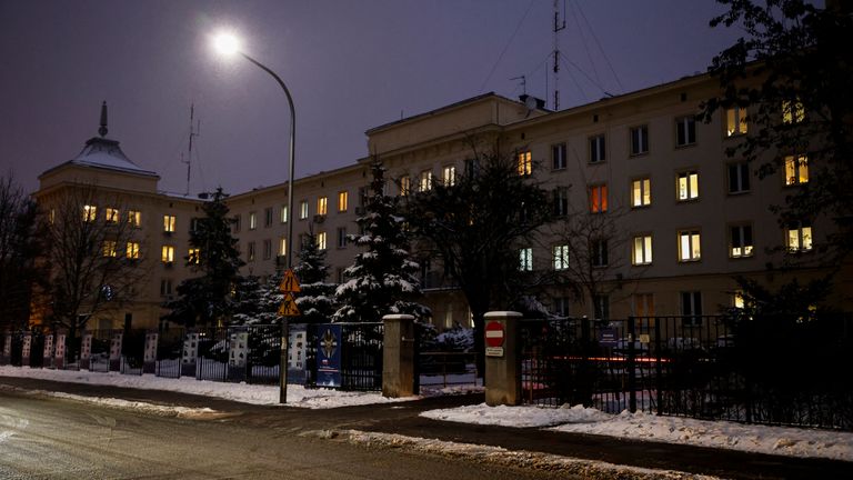 A general view of buildings of the Polish Police Headquarters, where, according to Poland&#39;s interior ministry, top cop was injured by an exploding official gift, in Warsaw, Poland December 15, 2022. REUTERS/Kuba Stezycki
