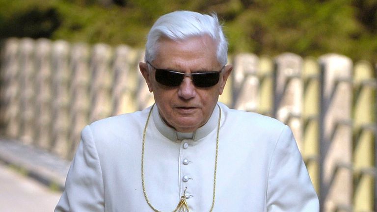 Pope Benedict XVI during his summer vacation, looks at the &#39;Centro Cadore&#39; lake in Domegge, Lorenzago di Cadore, in Italy&#39;s Dolomite mountains
PIC:AP