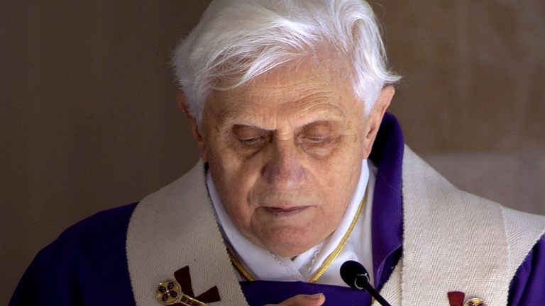 Pope Benedict XVI celebrates a mass during his visit to the church of &#39;Santa Felicita e figli martiri&#39; (St. Felicita and Martyrs Sons) on the outskirts of Rome  
PIC:AP