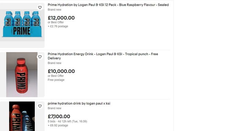 People are selling Prime Hydration drinks on ebay for thousands of pounds.