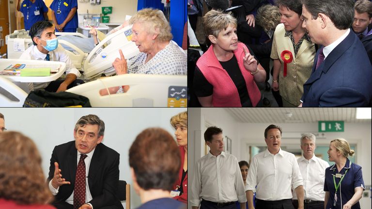 Prime Minister Rishi Sunak speaks with patient Catherine Poole during a visit to Croydon University Hospital, south London. Picture date: Friday October 28, 2022.