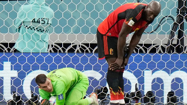 Belgium's Romelu Lukaku reacts after missing a chance to score as his side were knocked out (Pic: AP)