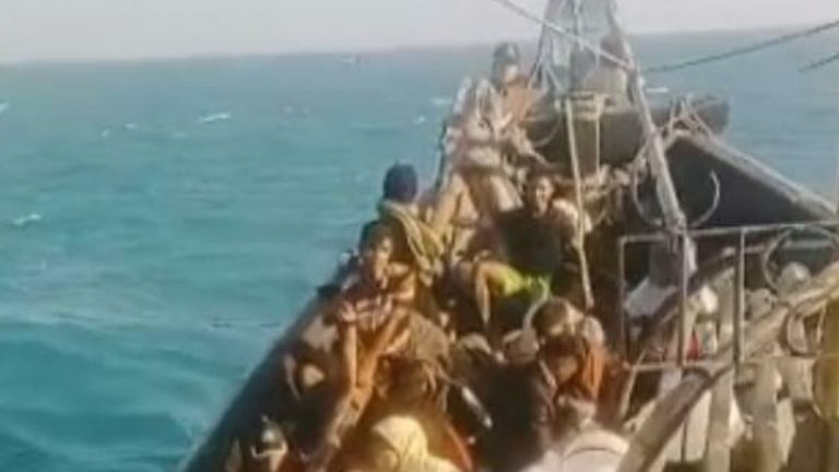 Rohingya refugees are stranded at sea.