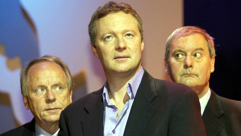 Rory Bremner on stage at the Albery Theatre in central London with John Bird (left) and John Fortune. Mr Bremner will be fronting his first West End show at the Theatre.The satirical show will run for five weeks.