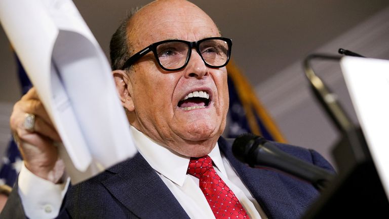 Rudy Giuliani pictured at a news conference in Washington in 2020 