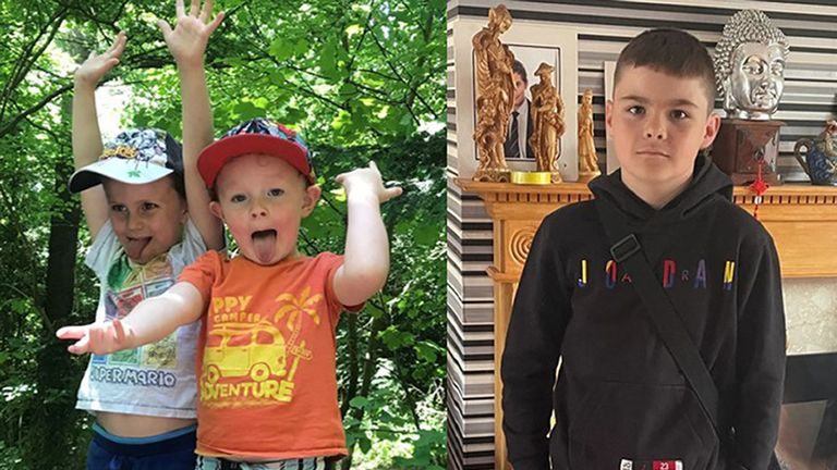 brothers Finlay (left) and Samuel with their cousin Thomas Stewart (right) who have been named as three of the children who died after falling through ice at Babbs Mill Park