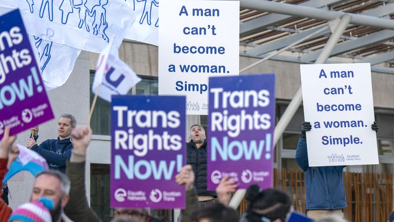 Protesters for and against the Bill demonstrate outside the Scottish parliament in Edinburgh