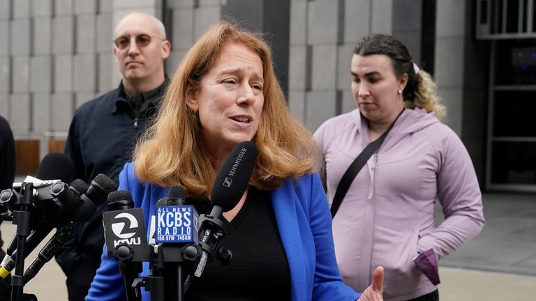 Lawyer Shannon Liss-Riordan (front) claims female employees have suffered more redundancies than male ones. Pic: AP