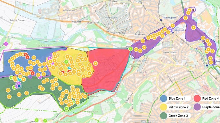 A map of the areas affected by the 'gas flood' Pic: Cadent Gas