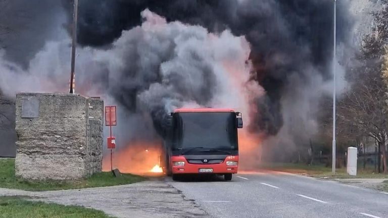 Bus in Bratislava goes up in flames