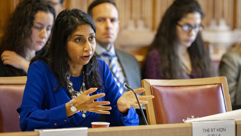 Home Secretary Suella Braverman appearing before the Lords Justice and Home Affairs Committee in the House of Lords
PIC:House of Lords 2022/Roger Harris/PA