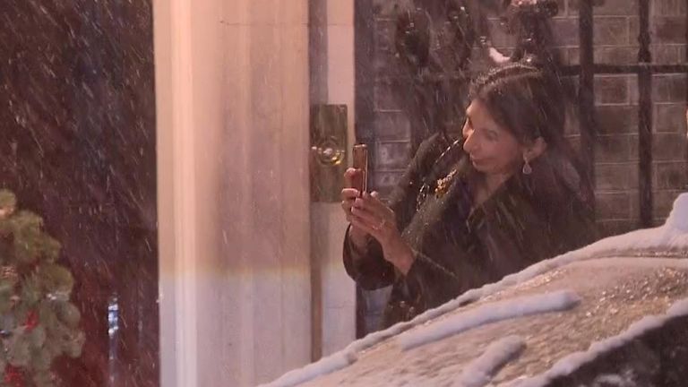 Suella Braverman takes selfies in the snow in Downing Street
