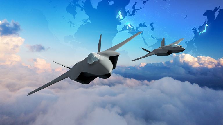 An artist&#39;s impression issued by Downing Street of what the final design could look like for the next-generation of fighter jets developed under the Global Combat Air Programme (GCAP) to take to the skies by 2035 and serve as a successor to the RAF Typhoon. Britain will work to develop next-generation fighter jets with Italy and Japan, Rishi Sunak has announced