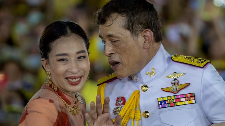 King Maha Vajiralongkorn and Princess Bajrakitiyabha Mahidol. Pic: AP