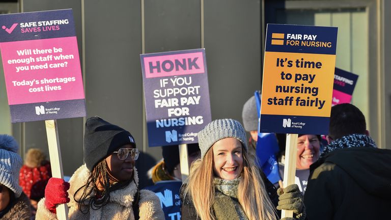 Members of the Royal College of Nursing (RCN) on the picket line outside the Royal Liverpool University Hospital in Liverpool as nurses in England, Wales and Northern Ireland take industrial action over pay. Picture date: Thursday December 15, 2022.