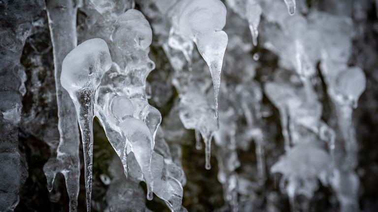 Icicle formations a frozen waterfall in the Brecon Beacons National Park