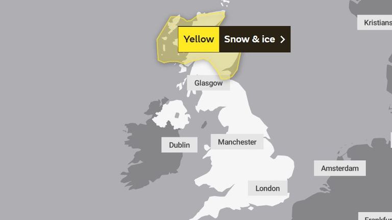 Sunday&#39;s UK weather warning. Pic: Met Office