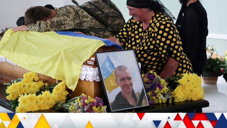 The funeral in July 2022 of soldier Taras Mykytsei, killed near Lysychansk