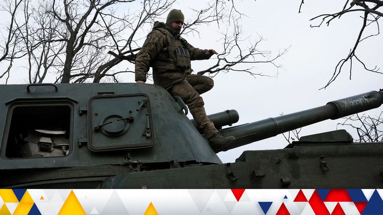 Bogdan, 35, a gunner with the 24th Mechanized Brigade of King Danylo of the Ukrainian Army climbs down from a self propelled artillery vehicle while waiting for coordinates to fire upon a Russian military target as Russia...s invasion on Ukraine continues near Bakhmut in Ukraine, December 3, 2022. REUTERS/ Leah Millis