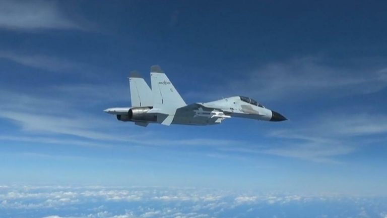 Video released by the US Indo-Pacific Command shows a Chinese jet flying next to a US plane. The US armed forces say the Chinese jet performing &#39;unsafe manoeuvre&#39; forcing the US aircraft to take &#39;evasive manoeuvres&#39;.