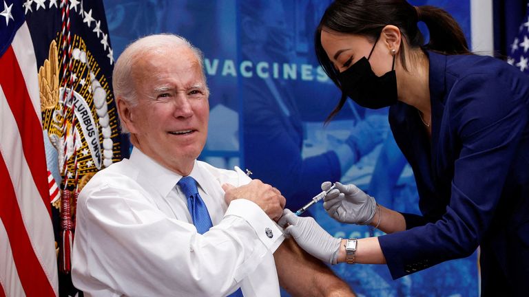 U.S. President Joe Biden launches a new plan for Americans to get booster shots and vaccinations, an updated coronavirus disease (COVID-19) vaccine, on stage in an auditorium on the White House campus on Oct. 25, 2022, in Washington. received  REUTERS/Jonathan Ernest TPX Day Photos