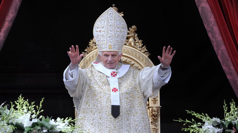 Pope Benedict XVI during the Sunday Easter mass &#39;Urbi et Orbi&#39; (to the city and the world) benediction in Saint Peter&#39;s Square at the Vatican
PIC:AP