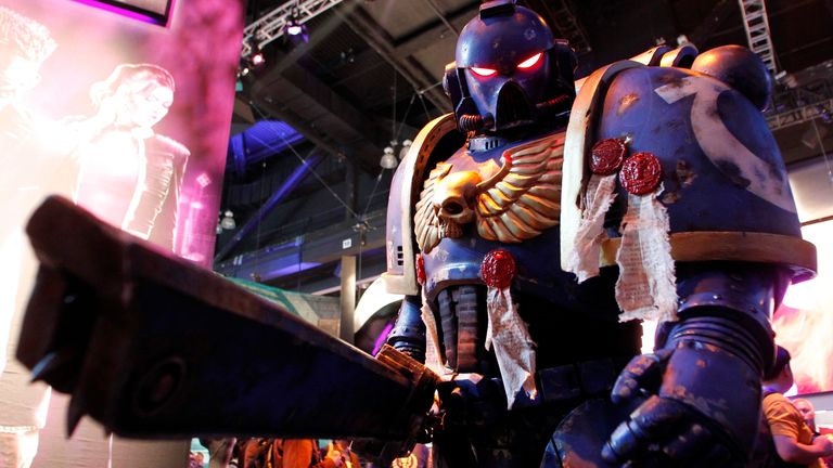 character in a video game "Warhammer 40,000: Space Marines" Developed by Relic Entertainment, THQ was released on June 8, 2011 during the Electronic Entertainment Expo, or E3, in Los Angeles.  REUTERS/Danny Moloshok (United States - Label: BUSINESS SCI TECH ENTERTAINMENT)