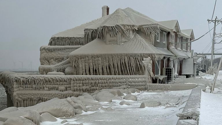 Hoak&#39;s restaurant is covered in ice from the spray of Lake Erie waves during a winter storm that hit the Buffalo region in Hamburg, New York, U.S. December 24, 2022. Pic: Kevin Hoak/Reuters