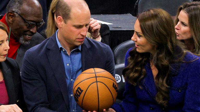 William and Kate at a basketball game during their visit to Boston