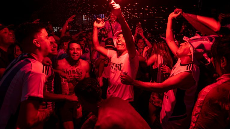 Argentina football fans light flares to celebrate their team's World Cup win over France in Buenos Aires, Argentina, Sunday, December 18, 2022. (AP Photo /Rodrigo Abd)