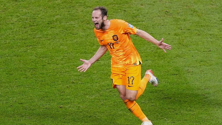 Netherlands&#39; Daley Blind celebrates scoring their side&#39;s second goal